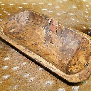 * Carved Wooden Dough Bowl Primitive Wood Trencher Tray Rustic Home Decor 11-12"