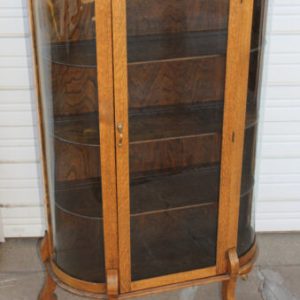 Antique Golden Tiger Oak Curved Glass Curio China Cabinet Empire Scroll Feet OLD