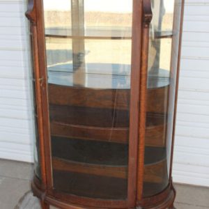 Antique Tiger Oak 2Pillar 3Curved Glass Curio China Cabinet 4Clawfeet 2MirrorBk