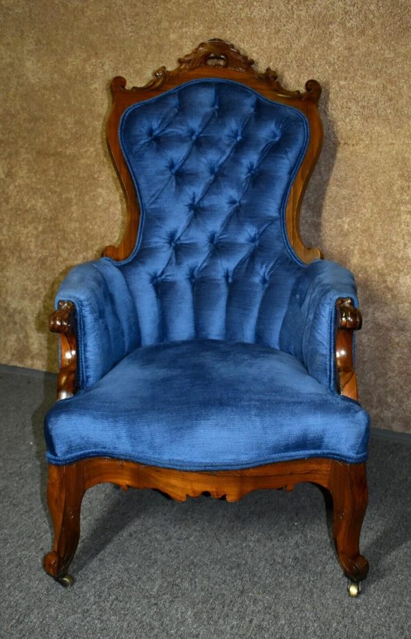 Antique Carved Victorian Renaissance Revival Rosewood Tufted Sitting Chair
