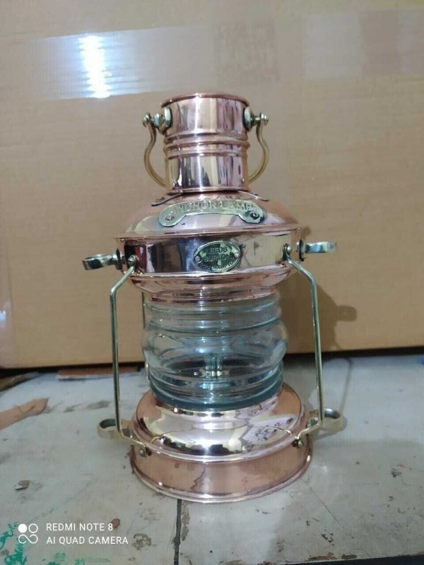 Copper & Brass Anchor Oil Lamp Maritime Ship Lantern Boat Light 10"
