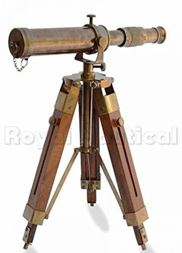 Antique Brass Telescope 2" Lens Nautical Spyglass and Wooden Stand Free Shipping